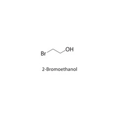 2-Bromoethanol skeletal structure. Brominated Alcohol compound schematic illustration. Simple diagram, chemical formula.