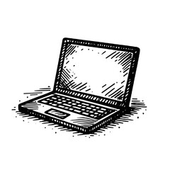 Hand-drawn Laptop Illustration, Black and White, Technology and Communication with copy space