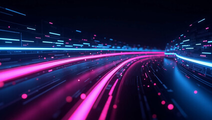 Fototapeta premium Captivating Futuristic Data Stream Visualization with Neon Lines and Circuitry