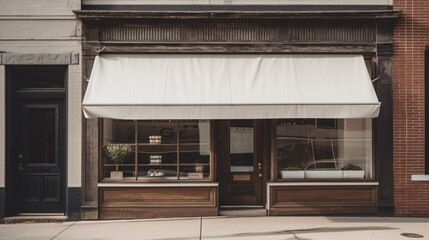 Classic Storefront with White Awning on a Sunny Day