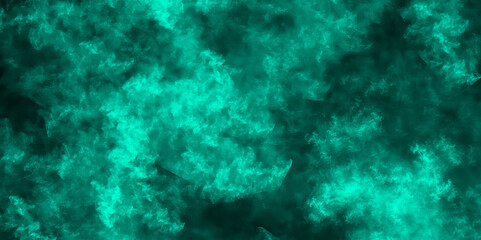 Teal color powder explosion, isolated on dark cosmic powder color splash design on a dark canvas. Soft blue and sea green purple color powder splash design background. Neon blue color powder explosion