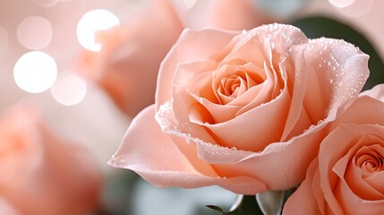 Close-up of delicate peach roses