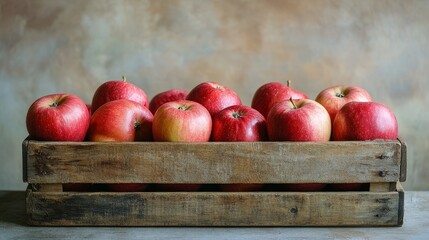 Rustic Wooden Crate Filled with Fresh Red Apples