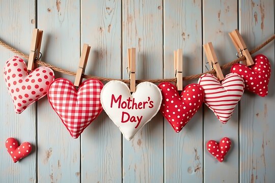 A rustic mother's day design with heart decorations