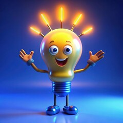 light bulb with a bulb 3d cartoon funny light bulb with idea funny cartoon light character	,3d render of a light bulb cartoon