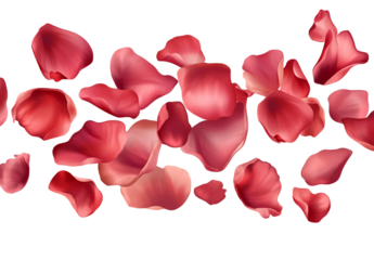 Red rose petals falling on a transparent background, a Valentine's Day