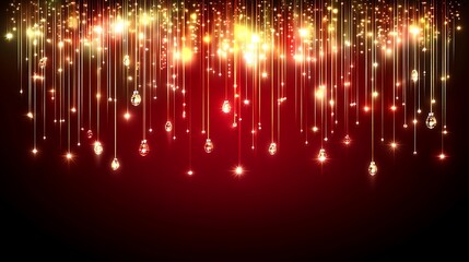 Red background with golden lights and hanging diamonds.