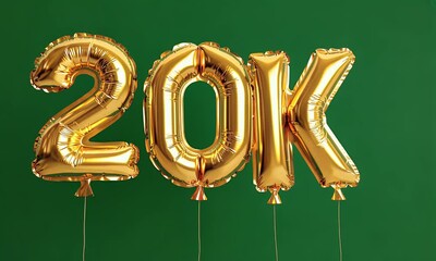 Gold foil 20k balloons floating smoothly on a vibrant green screen background, ideal for video editing, motion graphics, and celebration themes - Powered by Adobe