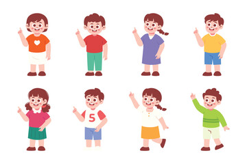 Happy Children Pointing Something Illustration