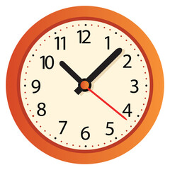 wall clock isolated vector illustration on white. Orange color wall clock with transparent background 