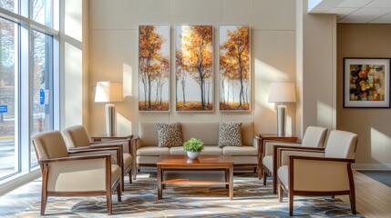 Modern Living Room Decor with Autumn Wall Art and Cozy Seating