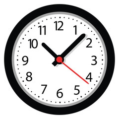 wall clock isolated vector illustration on white. Black color wall clock with transparent background 