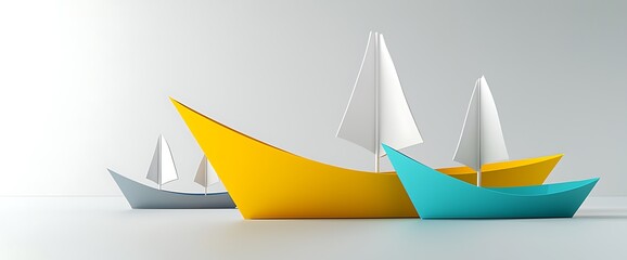 Colorful paper sailboats on a white background