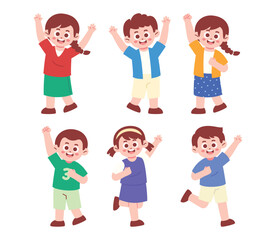 Happy Children with Raising Hand Illustration