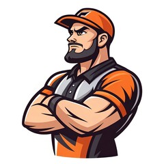 "Strong Worker Mascot Logo – High-Resolution Illustration, Construction Icon, Tough Laborer, Professional Worker, Sports Mascot, Bold Branding Design"