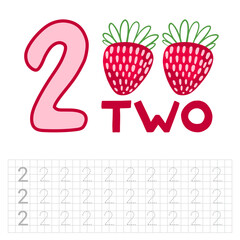 Number 2. Entertaining book. Page for developing children's writing. Teaching kids to write numbers.