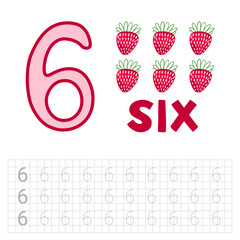Number 6. Entertaining book. Page for developing children's writing. Teaching kids to write numbers.