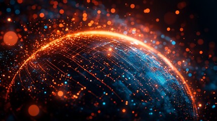 Abstract Glowing Globe with Data Connection Network Technology Concept