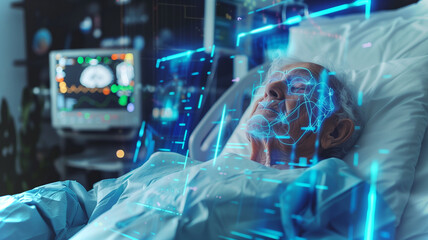 This elderly patient undergoes gene therapy in a tech-equipped medical facility.