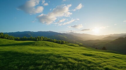 Obraz premium Rolling green hills and sunlight