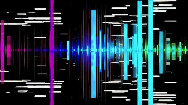 Colorful soundwave graphic on a black background, viewed from a straight angle, resembling a video equalizer with vibrant vertical bars. Live desktop wallpaper.