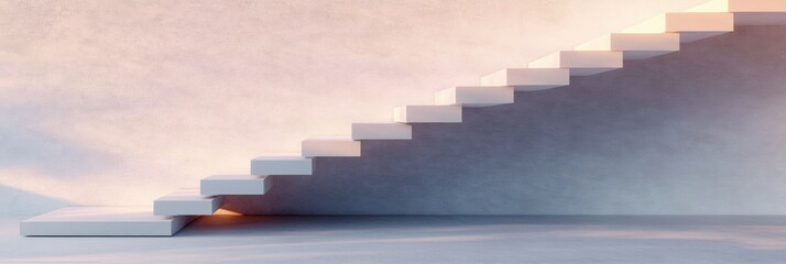 Naklejka premium Minimalist Floating Staircase with Soft Natural Lighting and Smooth Wall Texture in Contemporary Architecture Setting