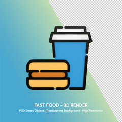 Fast Food Burger and Drink Icon - 3D Render