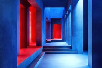 Surreal interior blue and red interior