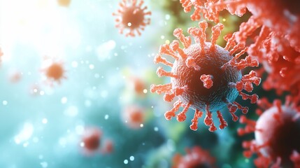 Microscopic Visualization: Detailed Viral Structures in Vibrant Colors  