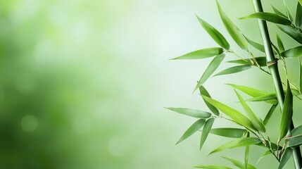 Fototapeta premium Elegant green bamboo leaves on a soft blurred background.