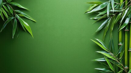 Fototapeta premium Lush green bamboo leaves create a serene background scene.