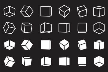 Cube vector icons. Black Cube icons. 