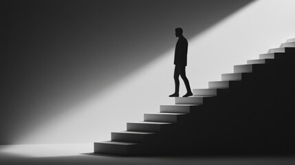 Man walking up stairs in light