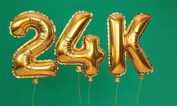 Floating 24k gold foil balloons moving gently in the air on a vivid green screen, great for creative video projects and designs