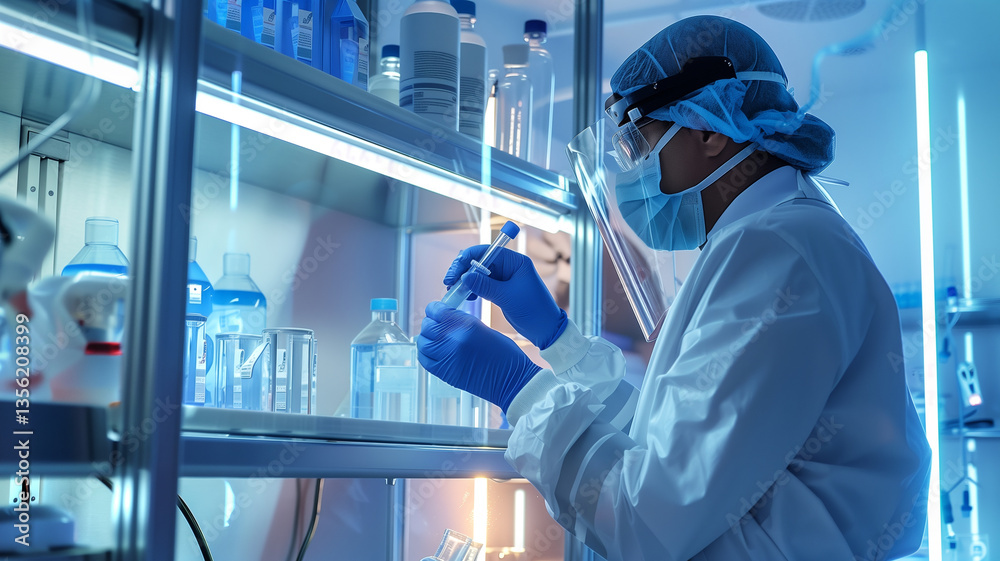 Poster this scientist conducts research on gene therapy aimed at prolonging youth using advanced methods.