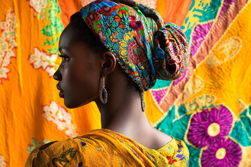 Fototapeta premium Elegant Woman in Colorful Headwrap