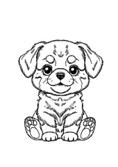 Adorable Cartoon Puppy Illustration – Hand Drawn Black and White Cute Dog Line Art for Coloring Book, Logo, Tattoo, or Pet Design