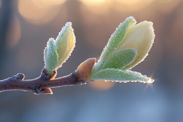 A close up view of frosted new spring buds