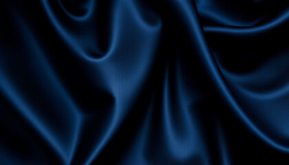Obraz premium Luxurious dark blue satin fabric with smooth texture and elegant draping, perfect for fashion and interior design projects. rich color adds depth and sophistication to any setting