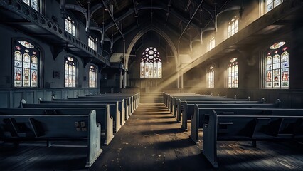 Obraz premium The interior of an abandoned empty church
