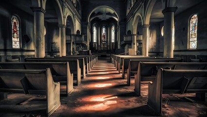 Fototapeta premium The interior of an abandoned empty church