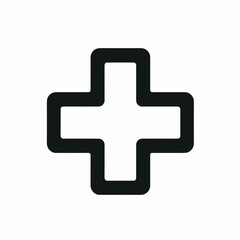 Obraz premium Simple black medical cross symbol on white background, healthcare concept