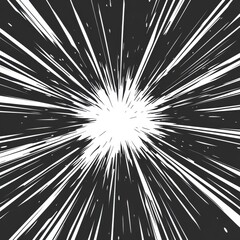 Dynamic Burst of Radiating Lines Creating a Powerful Energy Explosion Effect in Black and White Background for Graphic Design and Illustration