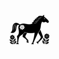 creative details Horse Running Through a Field of Flowers and Leaves Icon vector illustration 
