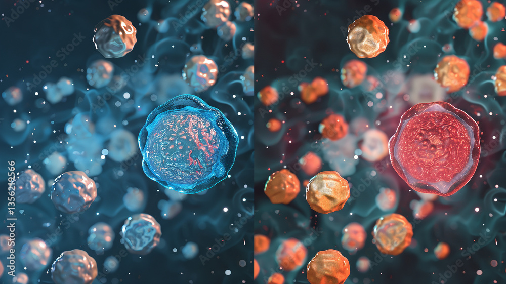 Poster this graphic of genetic changes to enhance youth, showcasing vibrant cellular structures.