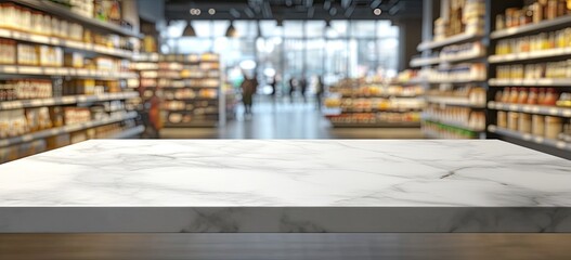 Empty Marble Countertop in Grocery Store