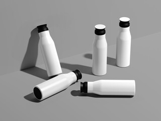 White Blank Insulated Flask Water Bottle Mockup 3D Rendering on Gray Wall