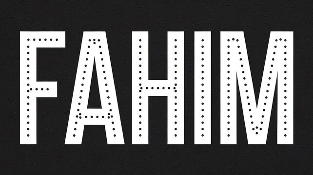 Bold white typography of name Fahim on black background monochrome - Powered by Adobe