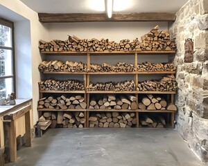 Wood Storage Shelves in Workshop