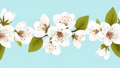 Fototapeta premium Seamless floral pattern with delicate white blossoms on a textured blue background, vintage-inspired botanical illustration